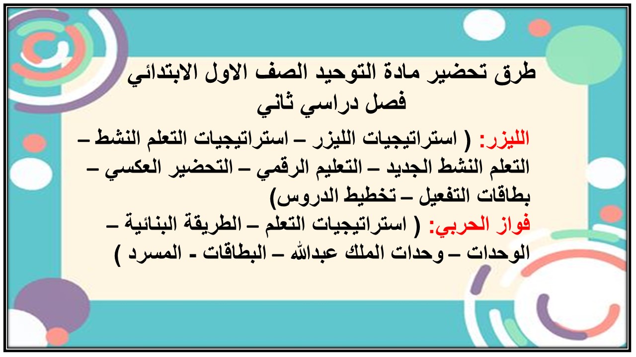 طرق تحضير مادة التوحيد الصف الاول الابتدائي فصل دراسي ثاني
