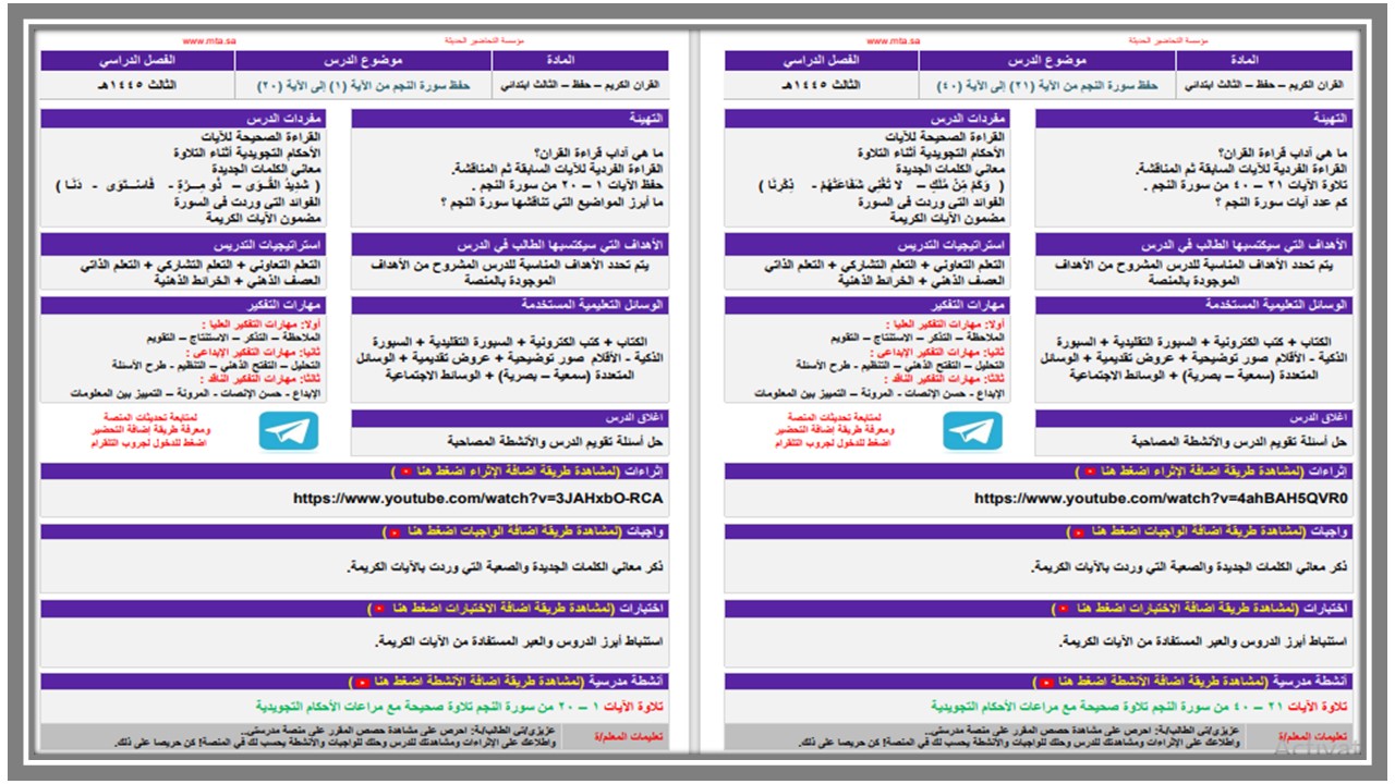 بوربوينت القرآن الكريم تحفيظ ثالث ابتدائي الفصل الدراسي الثالث 