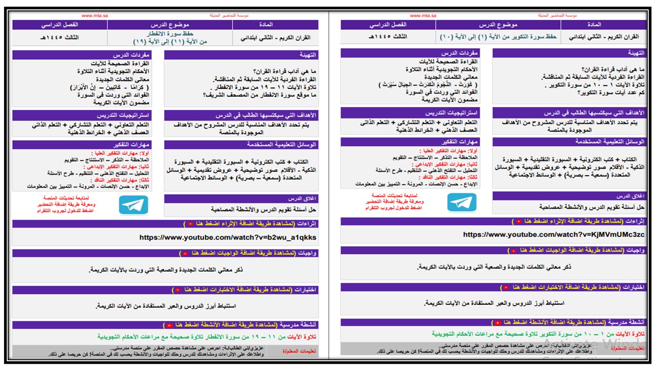 بوربوينت مادة القرأن الكريم الصف الثاني الابتدائي فصل دراسي ثالث