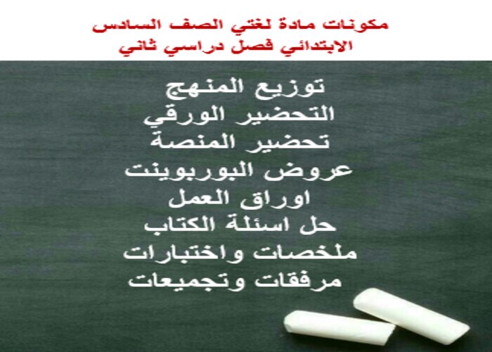 بوربوينت مادة لغتي الصف السادس الابتدائي فصل دراسي ثاني