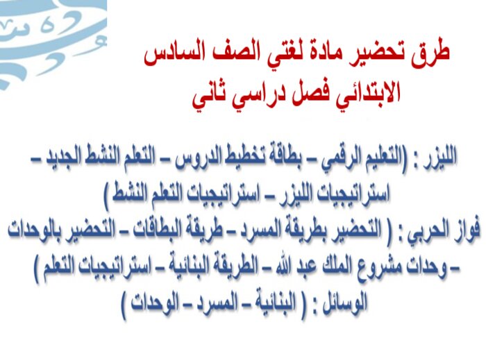 بوربوينت مادة لغتي الصف السادس الابتدائي فصل دراسي ثاني
