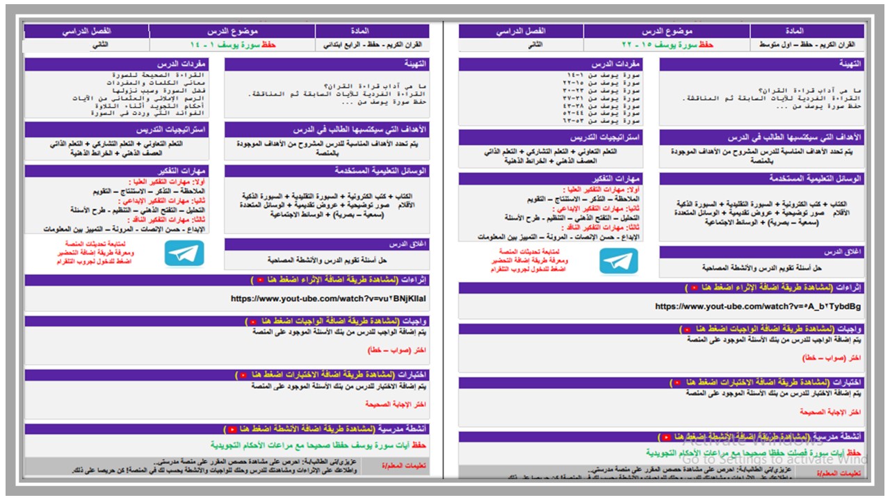 تحضير القرآن الكريم تحفيظ الصف الأول المتوسط الفصل الثانى