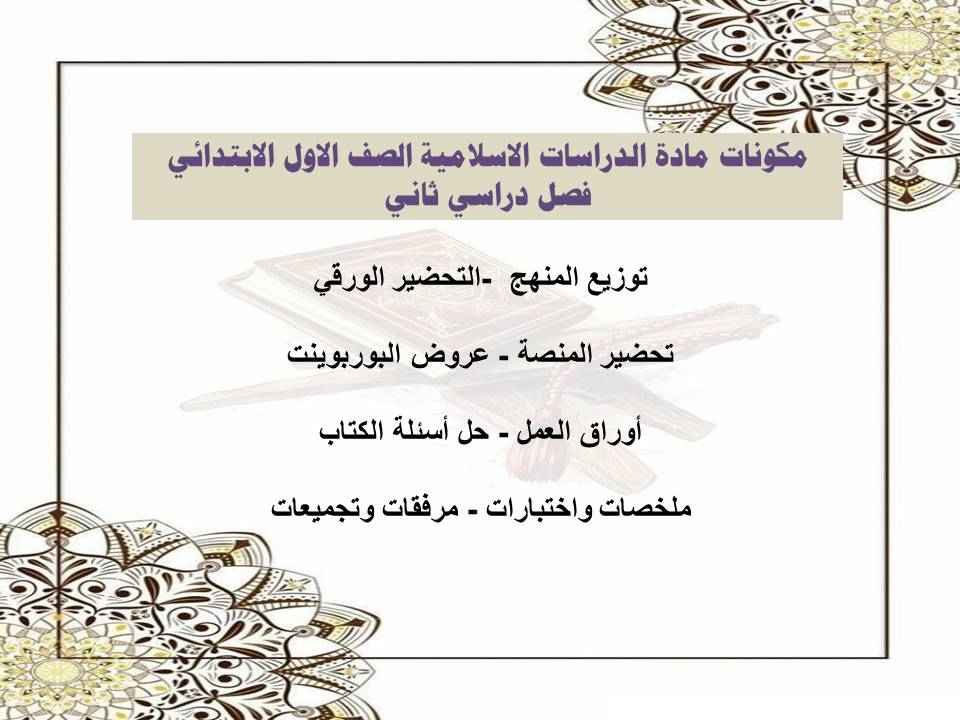 ملخص لمادة الدراسات الاسلامية الصف الاول الابتدائي فصل دراسي ثاني
