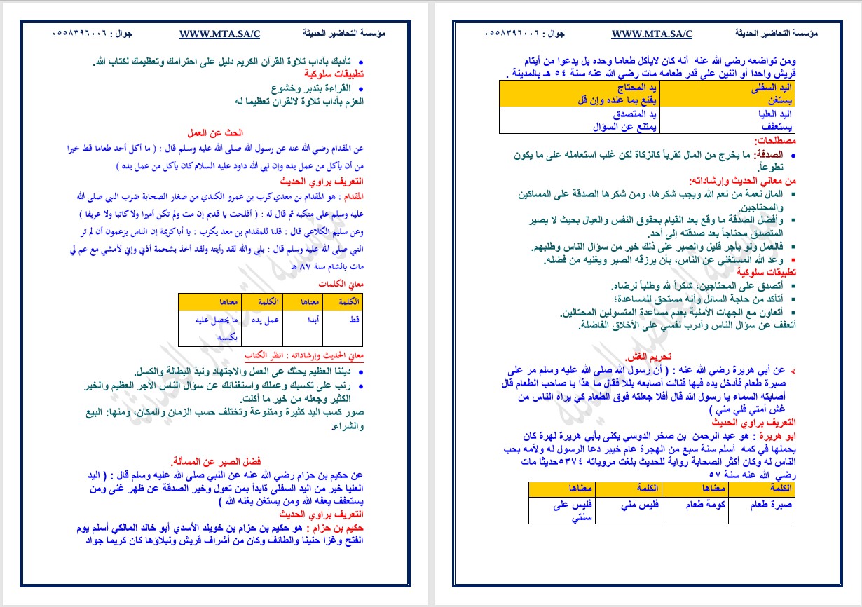 مهارات دراسات إسلامية للصف الثاني متوسط الفصل الدراسي الثاني