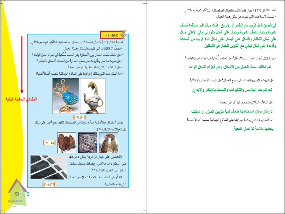 تحضير التربية الفنية الصف الرابع الابتدائي الفصل الثاني