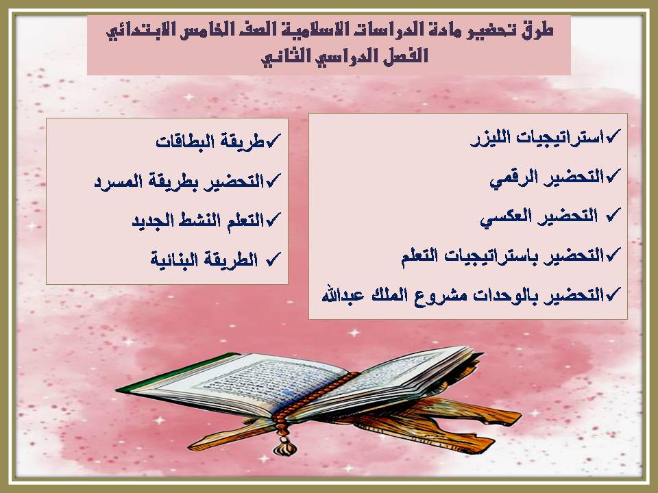 حل اسئلة الدراسات الاسلامية الصف الخامس الابتدائي الفصل الدراسي الثاني