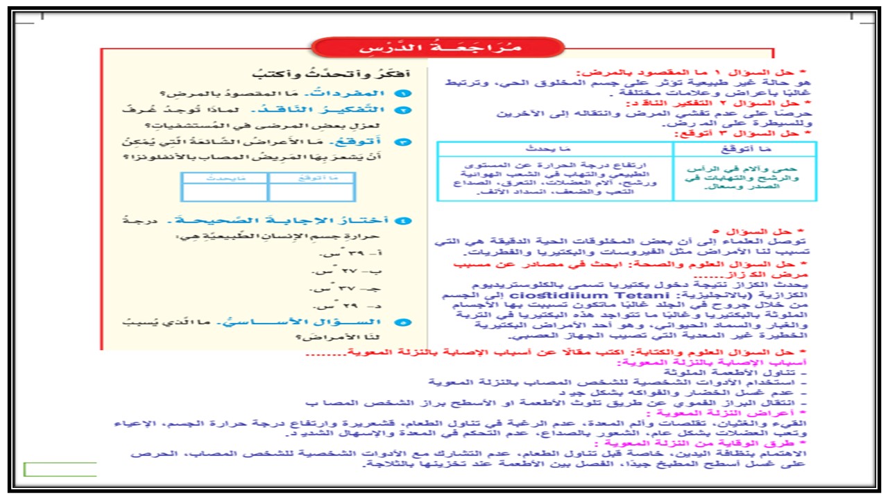 حل اسئلة مادة العلوم الصف الرابع الابتدائي الفصل الدراسي الثاني