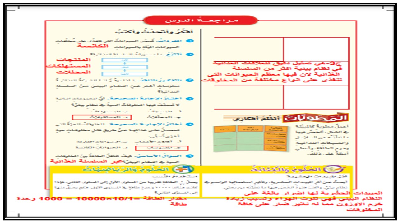 حل اسئلة مادة العلوم الصف السادس الابتدائي الفصل الدراسي الثاني