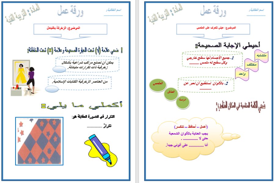 ملخص التربية الفنية الصف الأول الابتدائي الفصل الثالث ملخص التربية الفنية الصف الأول الابتدائي الفصل الثالث