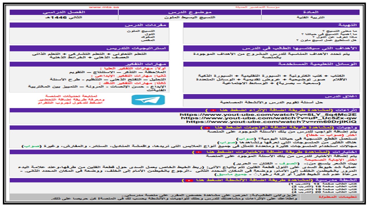 ملخص التربية الفنية الصف الثالث الابتدائي الفصل الثاني
