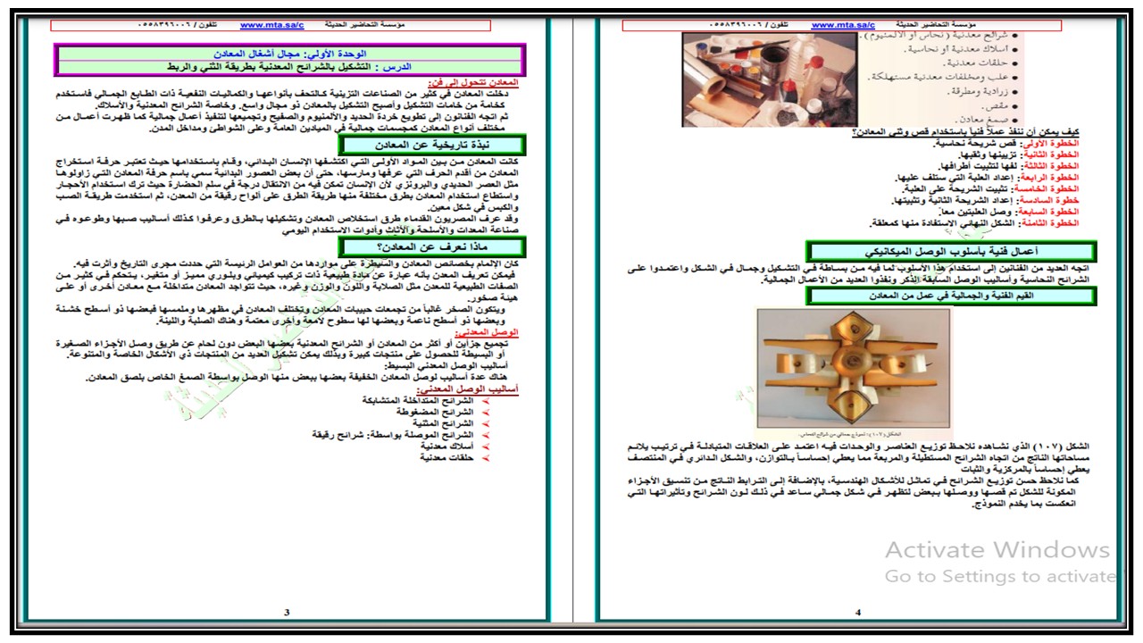 ملخص التربية الفنية الصف الخامس الابتدائي الفصل الثالث