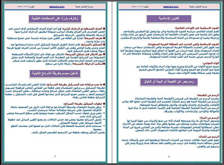 ملخص التربية الفنية الصف الخامس الابتدائي الفصل الثاني