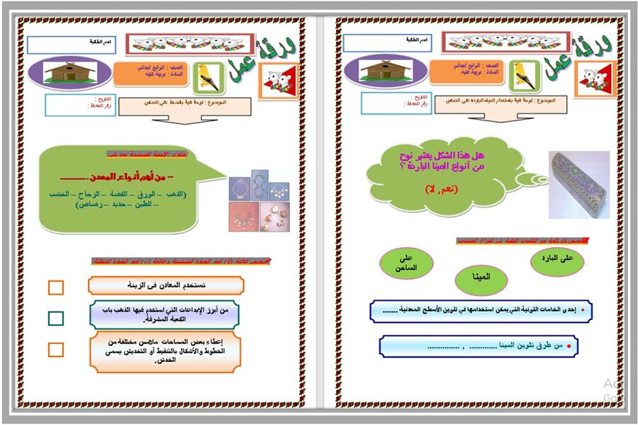 ملخص التربية الفنية الصف الرابع الابتدائي الفصل الثالث
