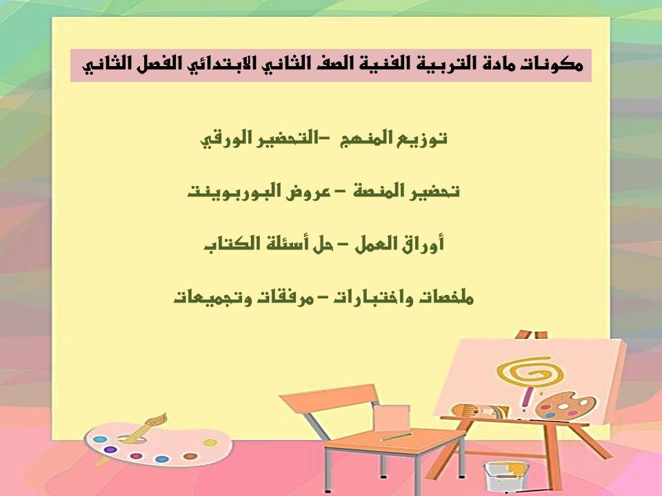 ملخص للتربية الفنية الصف الثاني الابتدائي الفصل الثاني