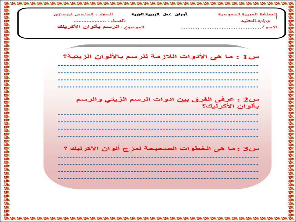 ملخص مادة التربية الفنية الصف السادس الابتدائي الفصل الثاني