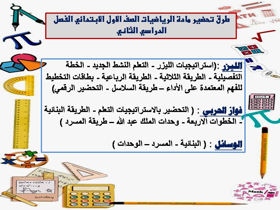 ملخص مادة الرياضيات الصف الاول الابتدائي الفصل الدراسي الثاني