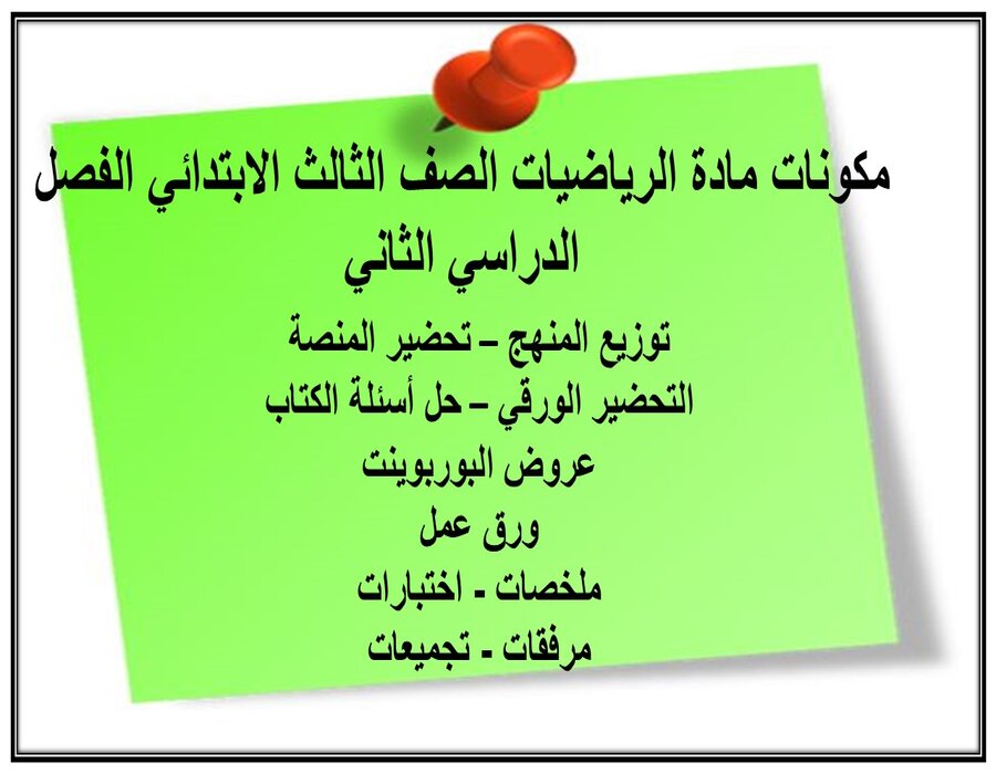 ملخص مادة الرياضيات الصف الثالث الابتدائي الفصل الدراسي الثاني