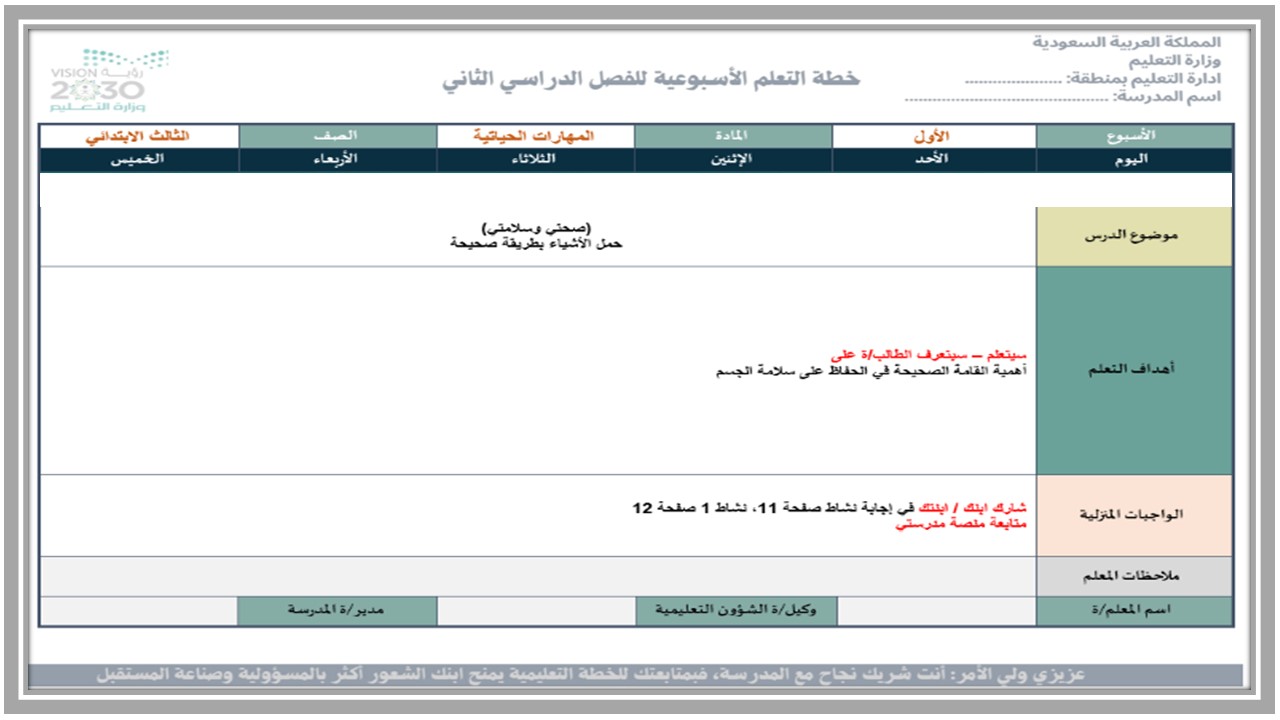 ملخص مادة مهارات حياتيه وتربية اسرية الصف الثالث الابتدائي الفصل الدراسي الثاني 