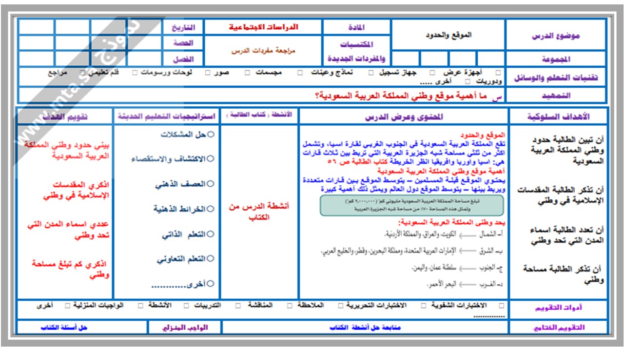 تحضير مادة الدراسات الاجتماعية الصف الخامس الابتدائي الفصل الدراسي الثاني تحضير مادة الدراسات الاجتماعية الصف الخامس الابتدائي الفصل الدراسي الثاني