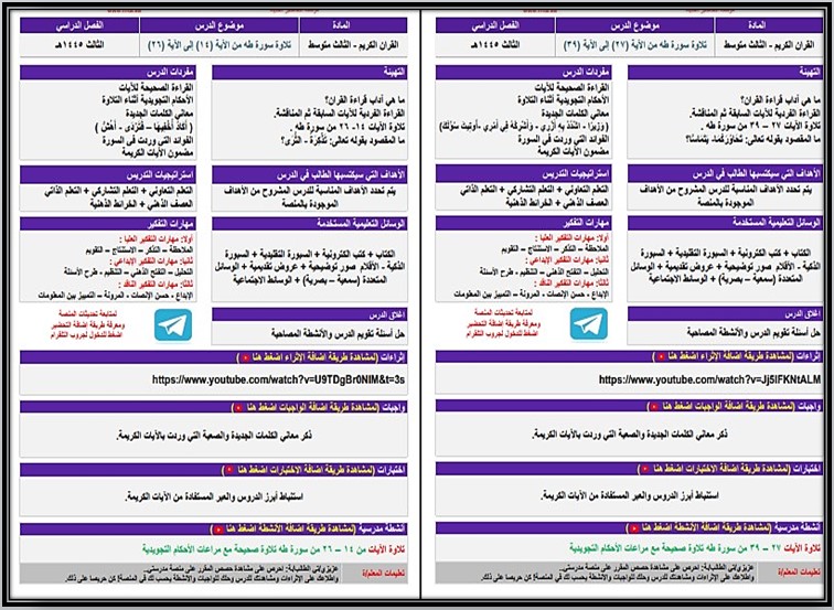تحضير القرآن الكريم ثالث متوسط الفصل الثالث
