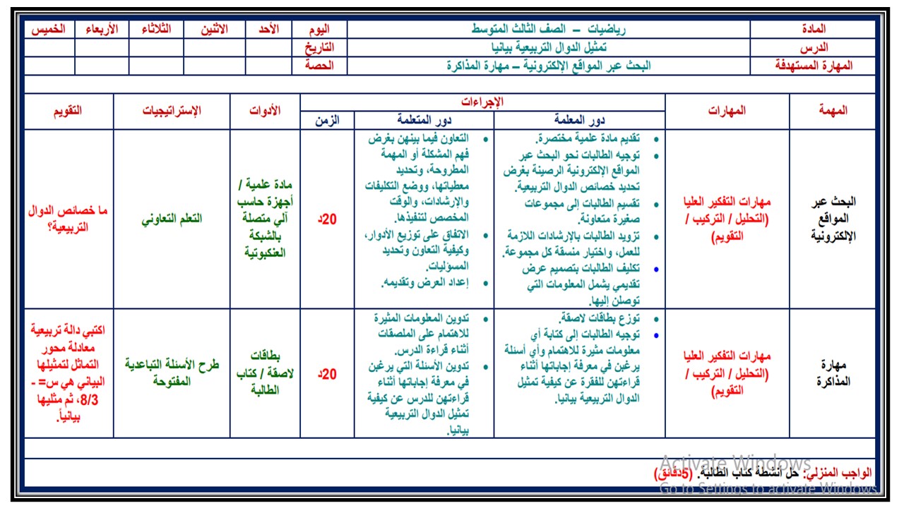 تحضير رياضيات ثالث متوسط الفصل الثالث