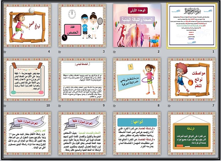 تحضير لمادة تربية بدنية ودفاع عن نفس صف ثاني ابتدائي الفصل الثالث
