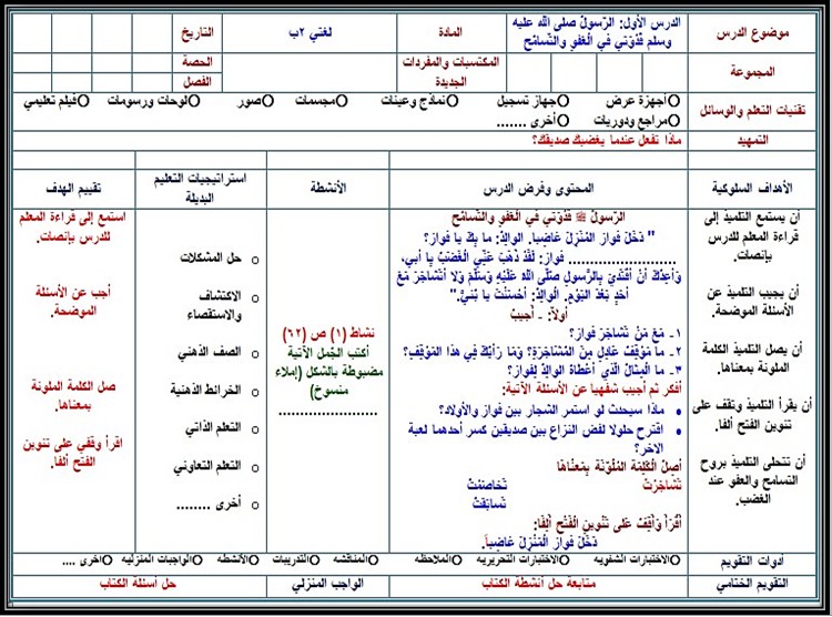 تحضير مادة لغتي ثاني ابتدائي الفصل الثالث