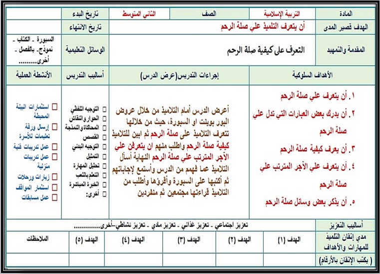 تحضير التربية الإسلامية ثاني متوسط التربية الفكرية الفصل الثالث