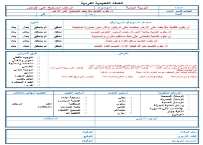 تحضير التربية البدنية أول ابتدائي التربية الفكرية الفصل الثالث