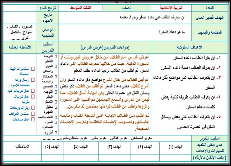 تحضير الدراسات الإسلامية ثالث متوسط التربية الفكرية الفصل الثالث