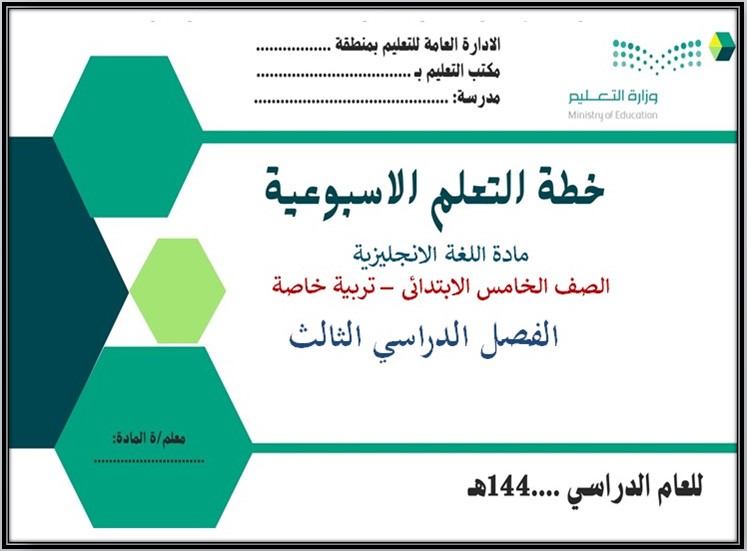 تحضير مادة الإنجليزي التربية الفكرية الصف الخامس الابتدائي فصل ثالث