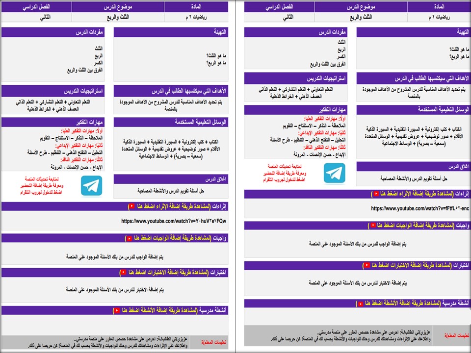 تحضير مادة رياضيات ثاني متوسط التربية الفكرية الفصل الثاني