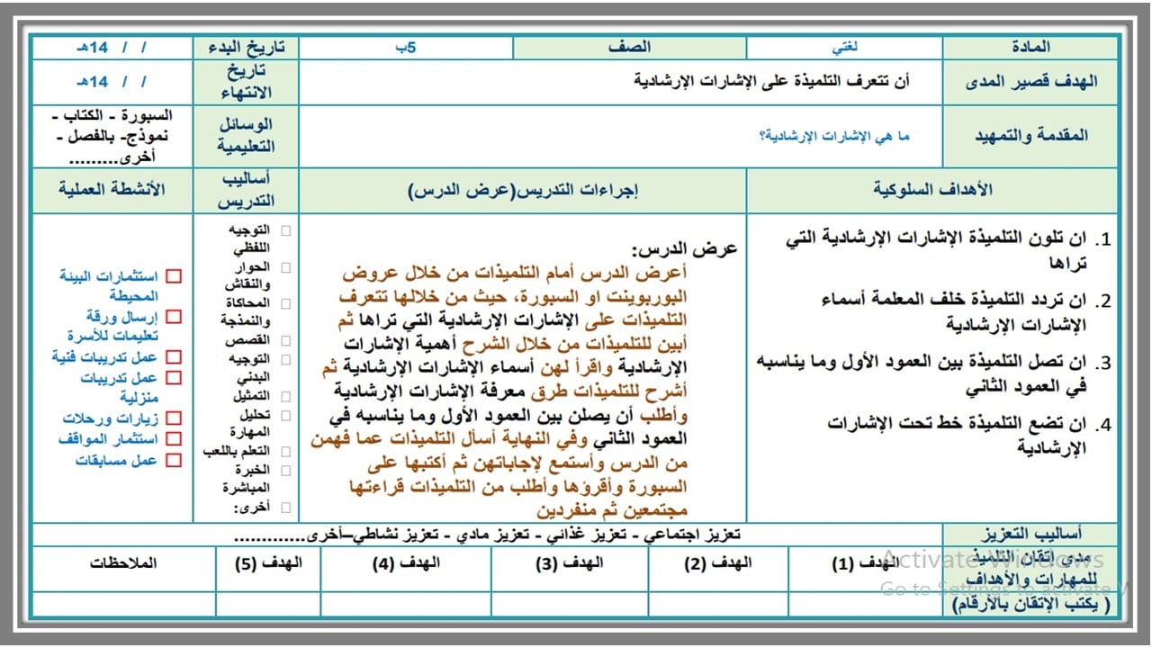 تحضير مادة لغتي التربية الفكرية الصف الخامس الابتدائي فصل ثالث