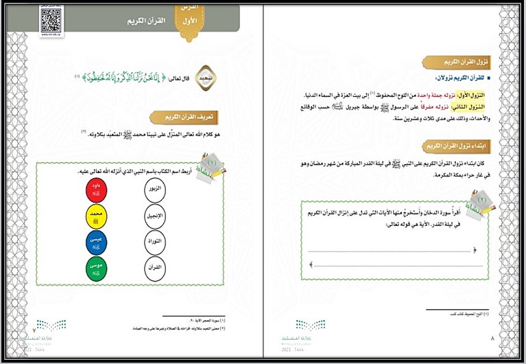 تحضير القرآن الكريم الصف الثالث التعليم المستمر الفصل الثالث