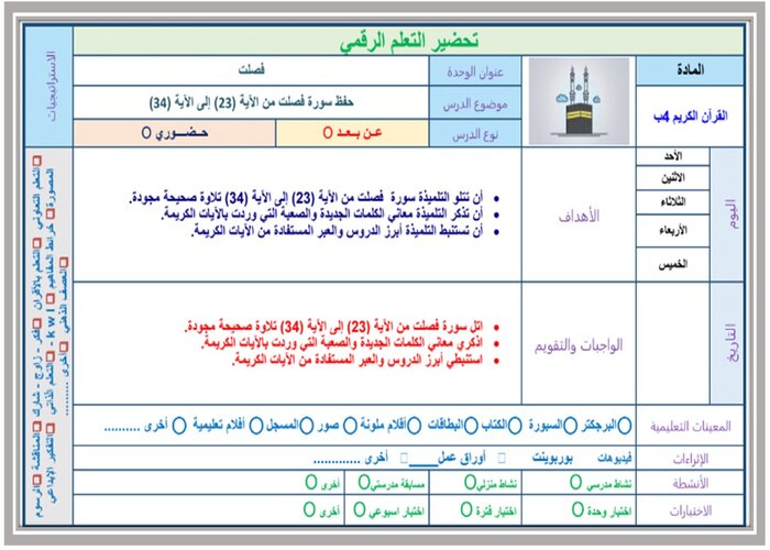 توزيع القرآن الكريم حفظ رابع ابتدائي فصل ثالث