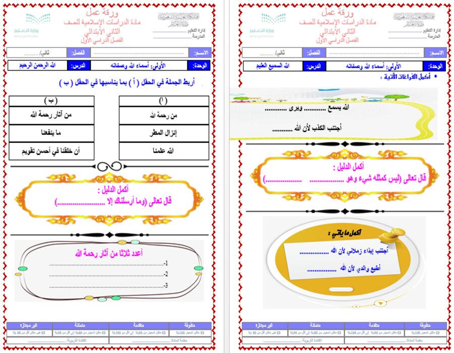 بوربوينت الدراسات الإسلامية ثاني ابتدائي فصل أول