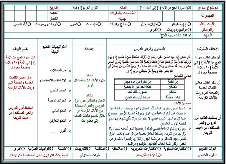 تحضير القرآن الكريم ثاني متوسط فصل أول