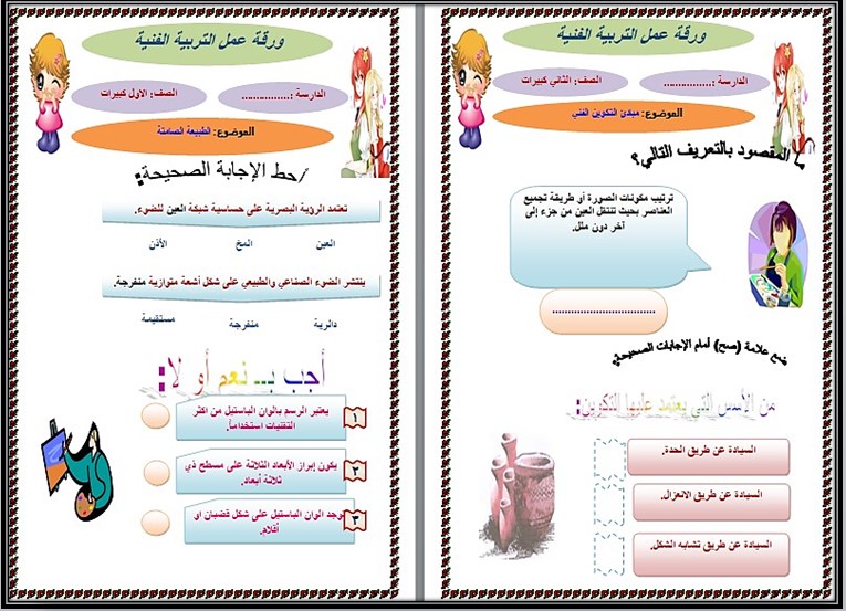 تحضير تربية فنية الصف الثاني التعليم المستمر الفصل الاول