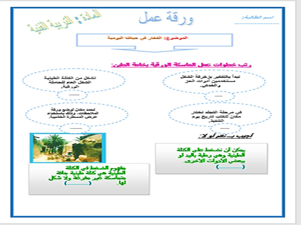 تحضير درس الفخار في حياتنا اليومية صف ثالث ابتدائي مادة التربية الفنية