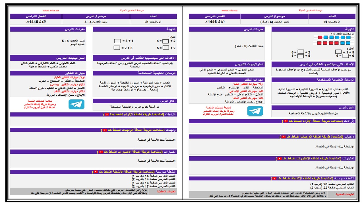 تحضير رياضيات الصف الأول التعليم المستمر الفصل الاول