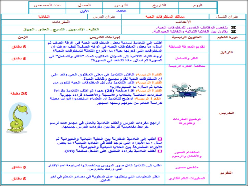تحضير علوم رابع ابتدائي فصل أول