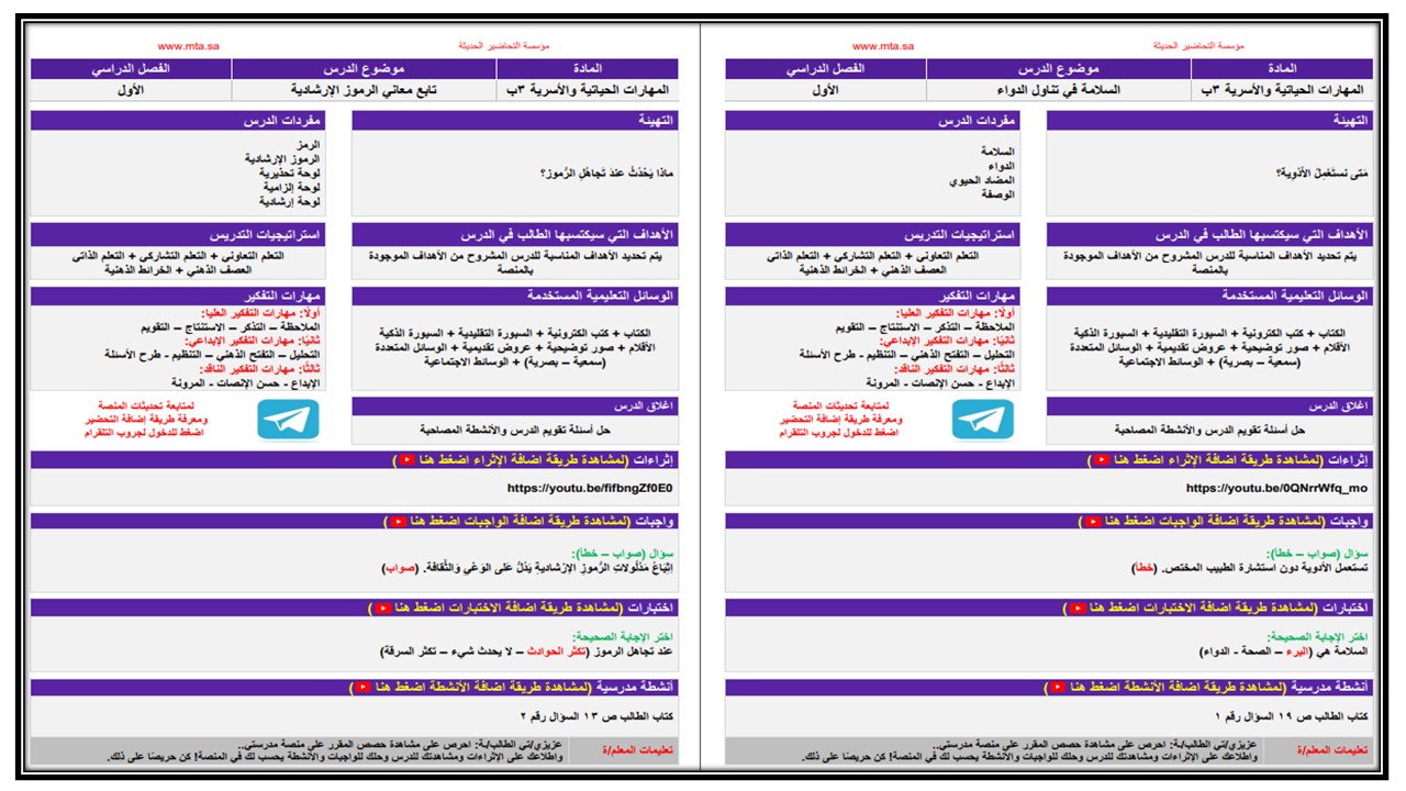 عروض بوربوينت المهارات الحياتية و الأسرية ثالث ابتدائي فصل أول