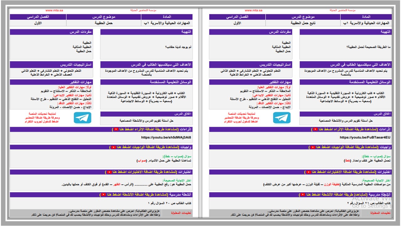 عروض بوربوينت للمهارات الحياتية و الأسرية أول ابتدائي فصل أول