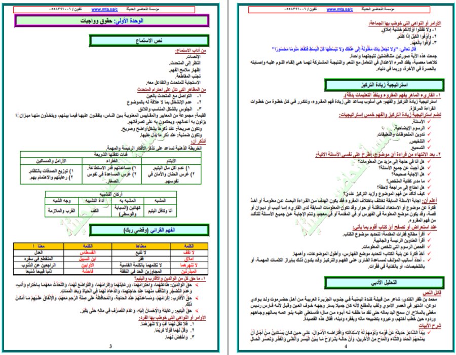 أوراق عمل لغتي ثالث متوسط الفصل الأول