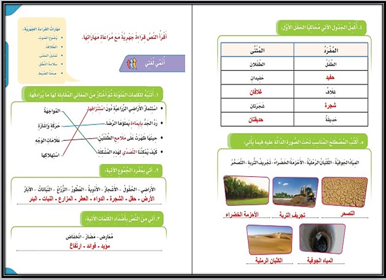 أوراق عمل لغتي رابع ابتدائي الفصل الأول