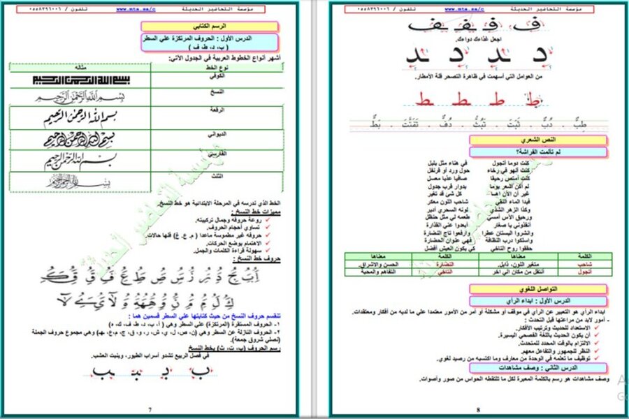 أوراق عمل لغتي سادس ابتدائي الفصل الأول 