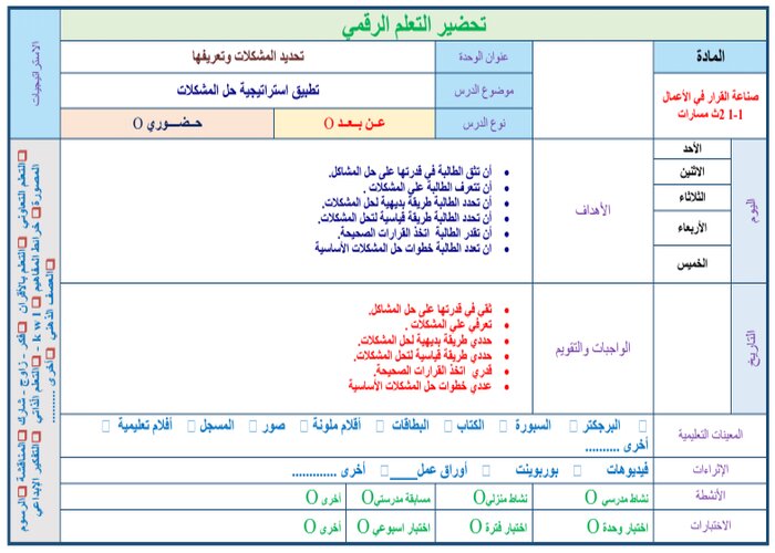   أوراق عمل مادة صناعة القرار في الأعمال (1-1) ثاني ثانوي مسارات الفصل الدراسي الأول