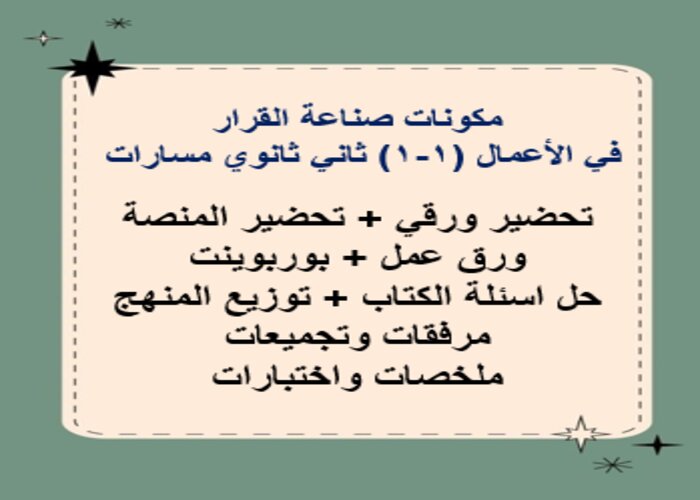   أوراق عمل مادة صناعة القرار في الأعمال (1-1) ثاني ثانوي مسارات الفصل الدراسي الأول