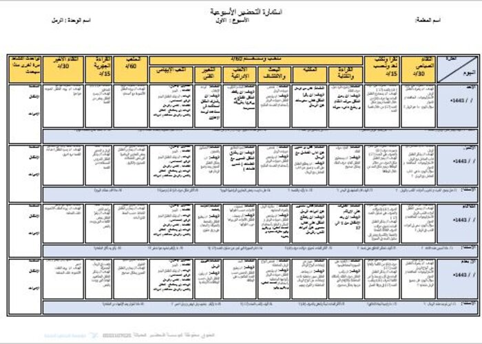 الخطة الاسبوعية وحدة الرمل رياض اطفال