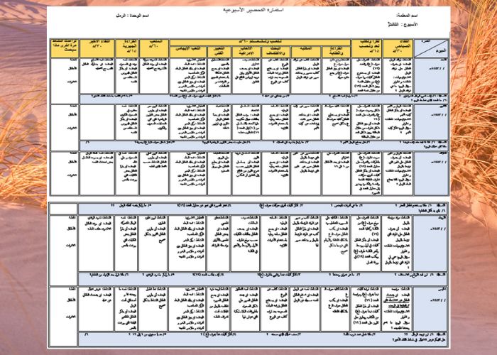 التخطيط الأسبوعي لوحدة الرمل رياض أطفال